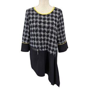IC By Connie K Asymmetrical Hem Houndstooth Tunic Top Women's M Art To Wear